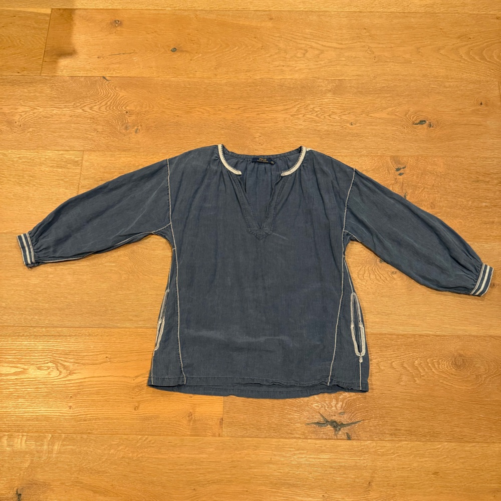 Ralph Lauren Denim Blue Top with White Trim
